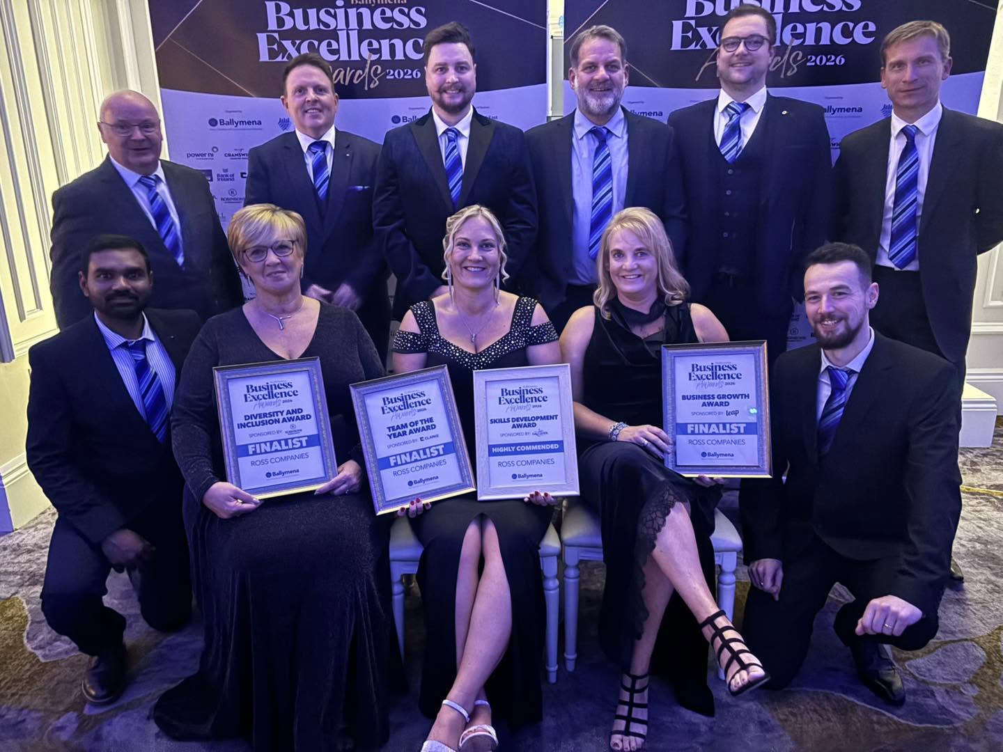 The Ross Companies team with their certificates at the Ballymena Business Excellence Awards 2026