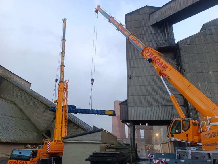 Tandem cranes at a plant